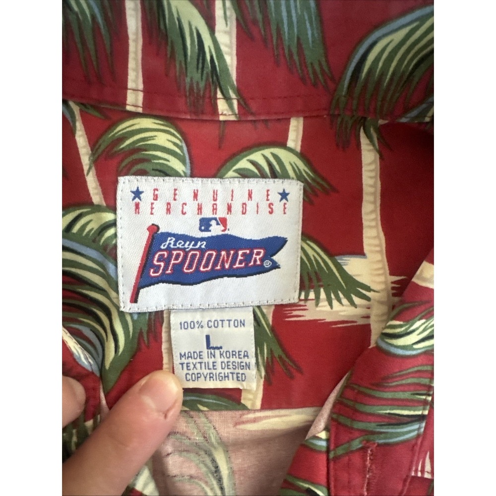 Reyn Spooner Hawaiian Shirt Mens Size L Anaheim Angels Vintage Palm Trees  MLB - Picture 2 of 5